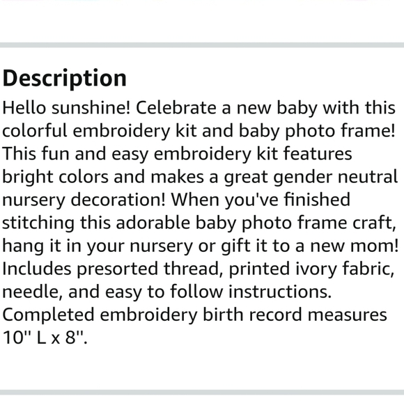 Cathy Heck Hello Sunshine Birth Announcement Embroidery Kit - Picture 4 of 6